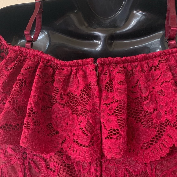 A. Buyer Red Maroon Lace Off Shoulder Fitted Dress - Picture 6 of 10